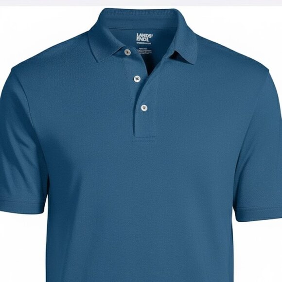 Lands' End Mens 100% Cotton Supima Short Sleeve Polo Shirt Evening Blue M, XL 43 - Picture 1 of 5